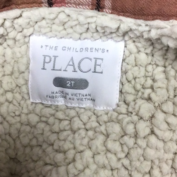 The Children's Place Brown/pink Plaid Button sharpa shacket - Picture 4 of 6